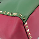 VALENTINO Studs Tote Bag Leather 2way Red Gold Auth BA13391A-18