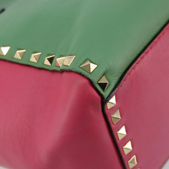 VALENTINO Studs Tote Bag Leather 2way Red Gold Auth BA13391A