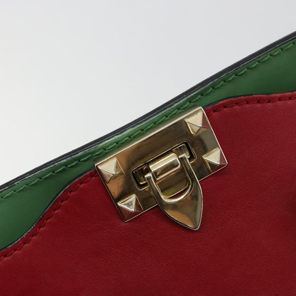 VALENTINO Studs Tote Bag Leather 2way Red Gold Auth BA13391A