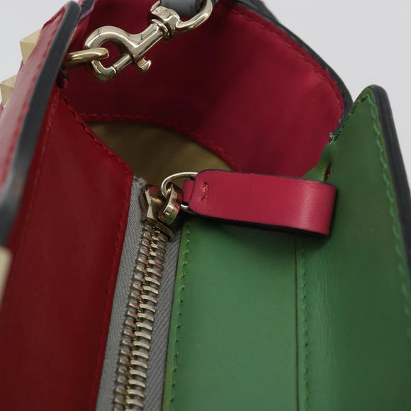 VALENTINO Studs Tote Bag Leather 2way Red Gold Auth BA13391A