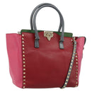 VALENTINO Studs Tote Bag Leather 2way Red Gold Auth BA13391A-1