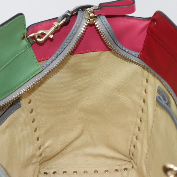 VALENTINO Studs Tote Bag Leather 2way Red Gold Auth BA13391A