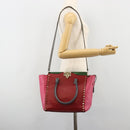 VALENTINO Studs Tote Bag Leather 2way Red Gold Auth BA13391A-27