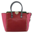 VALENTINO Studs Tote Bag Leather 2way Red Gold Auth BA13391A-13