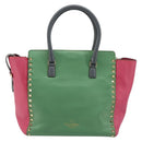 VALENTINO Studs Tote Bag Leather 2way Red Gold Auth BA13391A-2