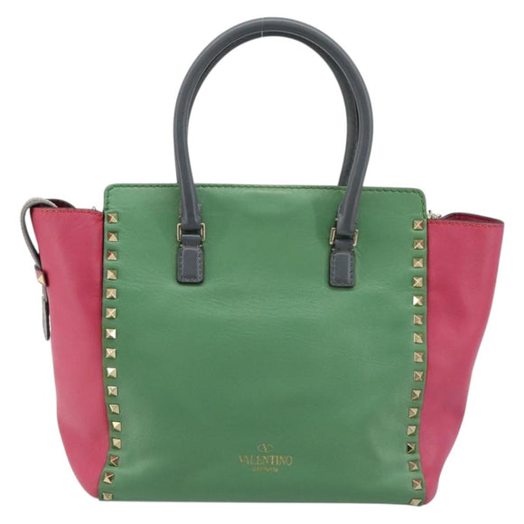 VALENTINO Studs Tote Bag Leather 2way Red Gold Auth BA13391A