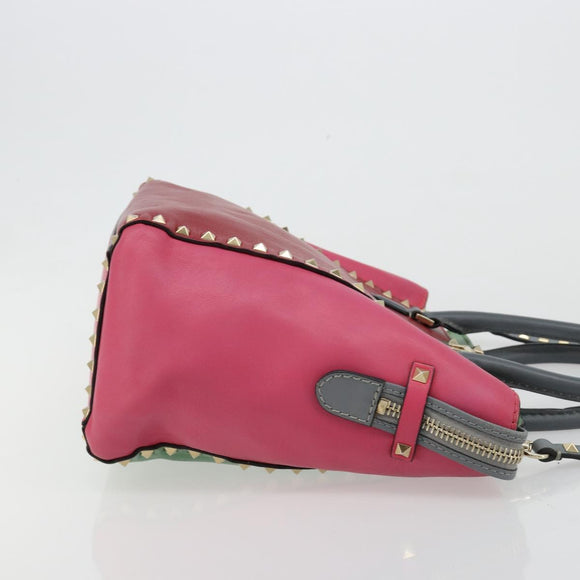 VALENTINO Studs Tote Bag Leather 2way Red Gold Auth BA13391A