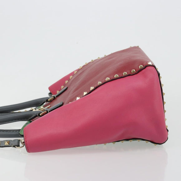 VALENTINO Studs Tote Bag Leather 2way Red Gold Auth BA13391A