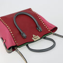 VALENTINO Studs Tote Bag Leather 2way Red Gold Auth BA13391A-6