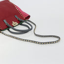 VALENTINO Studs Tote Bag Leather 2way Red Gold Auth BA13391A-9