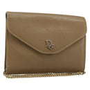 Christian Dior Chain Shoulder Bag Leather Beige Gold Auth BA13392-1