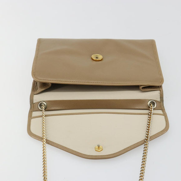 Christian Dior Chain Shoulder Bag Leather Beige Gold Auth BA13392