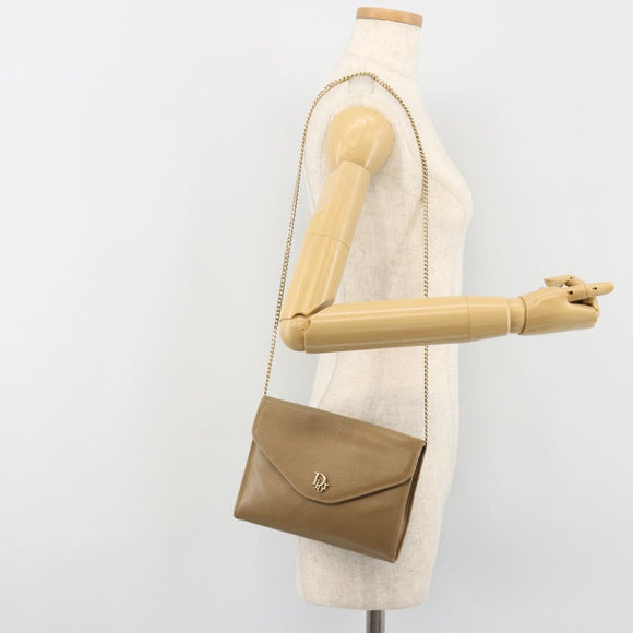 Christian Dior Chain Shoulder Bag Leather Beige Gold Auth BA13392