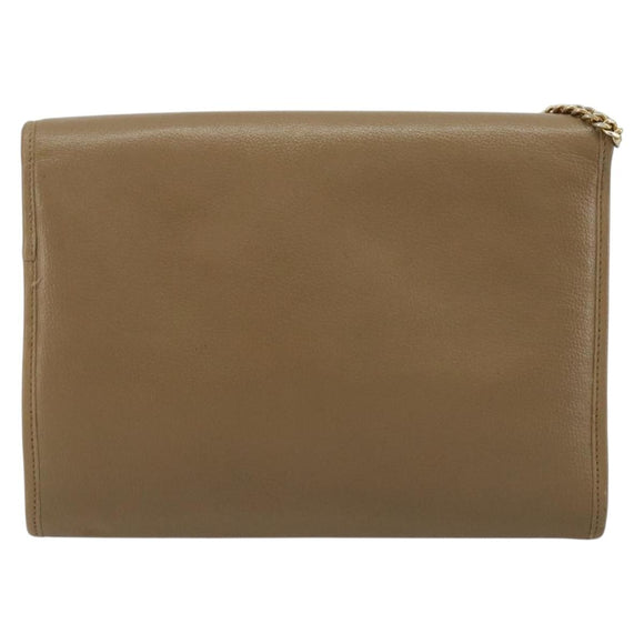 Christian Dior Chain Shoulder Bag Leather Beige Gold Auth BA13392