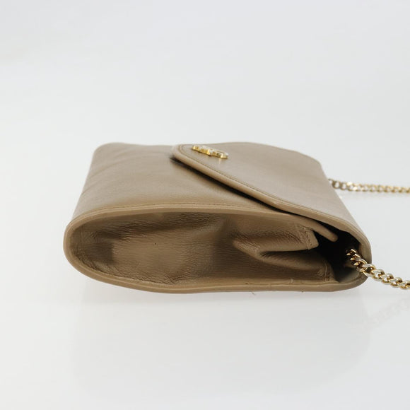 Christian Dior Chain Shoulder Bag Leather Beige Gold Auth BA13392