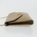 Christian Dior Chain Shoulder Bag Leather Beige Gold Auth BA13392-4