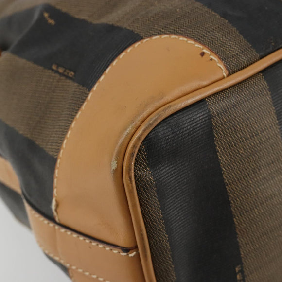 FENDI Pecan Canvas Purse Shoulder Bag PVC Brown Gold Auth BA13394