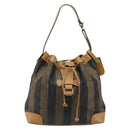 FENDI Pecan Canvas Purse Shoulder Bag PVC Brown Gold Auth BA13394-2
