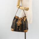 FENDI Pecan Canvas Purse Shoulder Bag PVC Brown Gold Auth BA13394-23