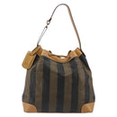 FENDI Pecan Canvas Purse Shoulder Bag PVC Brown Gold Auth BA13394-3