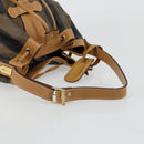 FENDI Pecan Canvas Purse Shoulder Bag PVC Brown Gold Auth BA13394-7