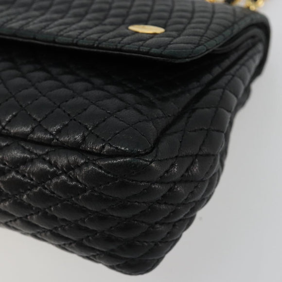 BALLY Chain Shoulder Bag Leather Black Gold Auth BA13398A