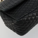 BALLY Chain Shoulder Bag Leather Black Gold Auth BA13398A-14
