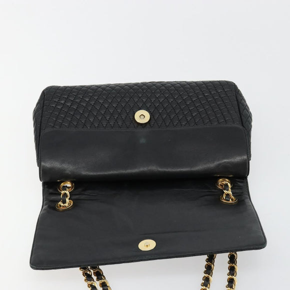BALLY Chain Shoulder Bag Leather Black Gold Auth BA13398A