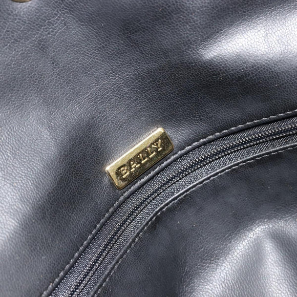 BALLY Chain Shoulder Bag Leather Black Gold Auth BA13398A
