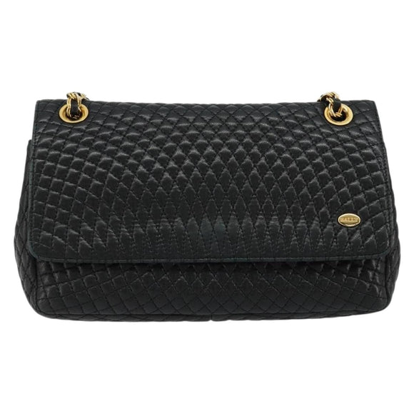 BALLY Chain Shoulder Bag Leather Black Gold Auth BA13398A
