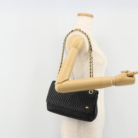 BALLY Chain Shoulder Bag Leather Black Gold Auth BA13398A