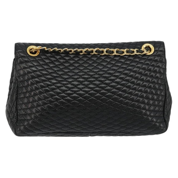 BALLY Chain Shoulder Bag Leather Black Gold Auth BA13398A