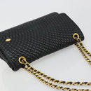 BALLY Chain Shoulder Bag Leather Black Gold Auth BA13398A-6