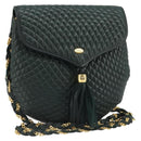 BALLY Chain Shoulder Bag Leather Green Gold Auth BA13399A-1