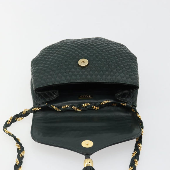 BALLY Chain Shoulder Bag Leather Green Gold Auth BA13399A