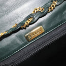 BALLY Chain Shoulder Bag Leather Green Gold Auth BA13399A-20