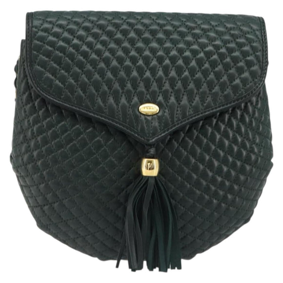 BALLY Chain Shoulder Bag Leather Green Gold Auth BA13399A