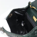 BALLY Chain Shoulder Bag Leather Green Gold Auth BA13399A-22