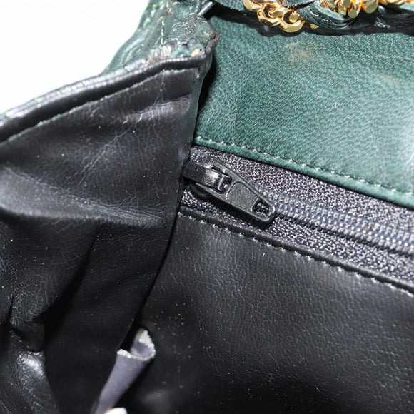 BALLY Chain Shoulder Bag Leather Green Gold Auth BA13399A
