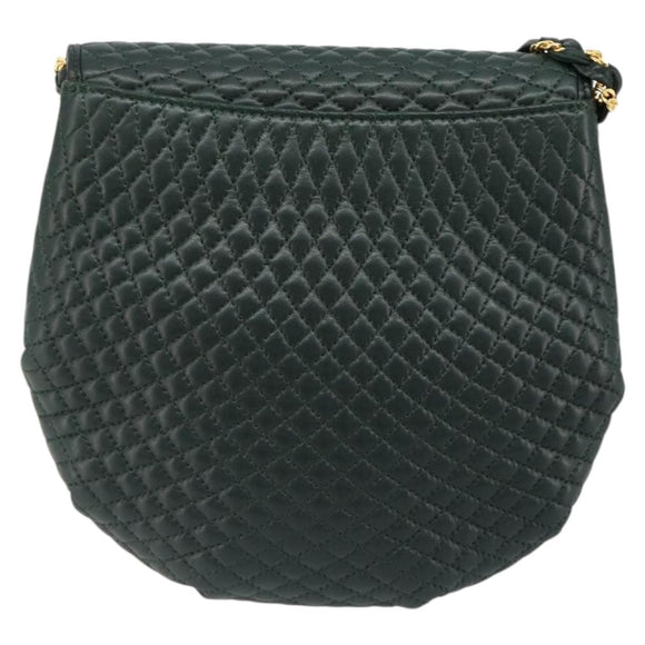 BALLY Chain Shoulder Bag Leather Green Gold Auth BA13399A