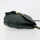 BALLY Chain Shoulder Bag Leather Green Gold Auth BA13399A-3