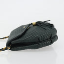 BALLY Chain Shoulder Bag Leather Green Gold Auth BA13399A-4
