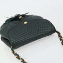 BALLY Chain Shoulder Bag Leather Green Gold Auth BA13399A-6