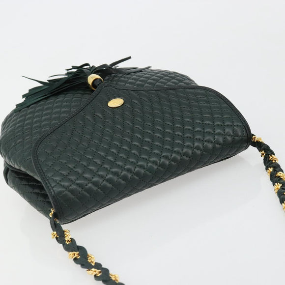 BALLY Chain Shoulder Bag Leather Green Gold Auth BA13399A