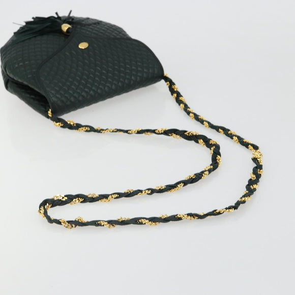 BALLY Chain Shoulder Bag Leather Green Gold Auth BA13399A
