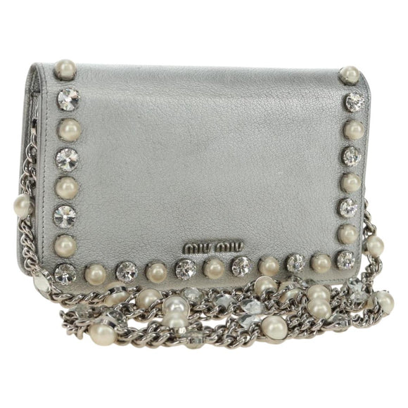 Miu Miu Shoulder Bag Leather Silver Auth BA13407M