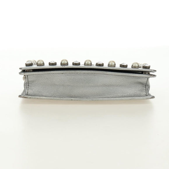 Miu Miu Shoulder Bag Leather Silver Auth BA13407M