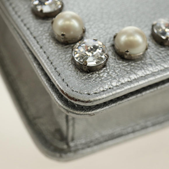 Miu Miu Shoulder Bag Leather Silver Auth BA13407M
