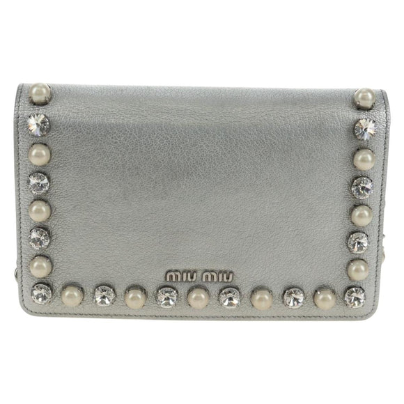 Miu Miu Shoulder Bag Leather Silver Auth BA13407M