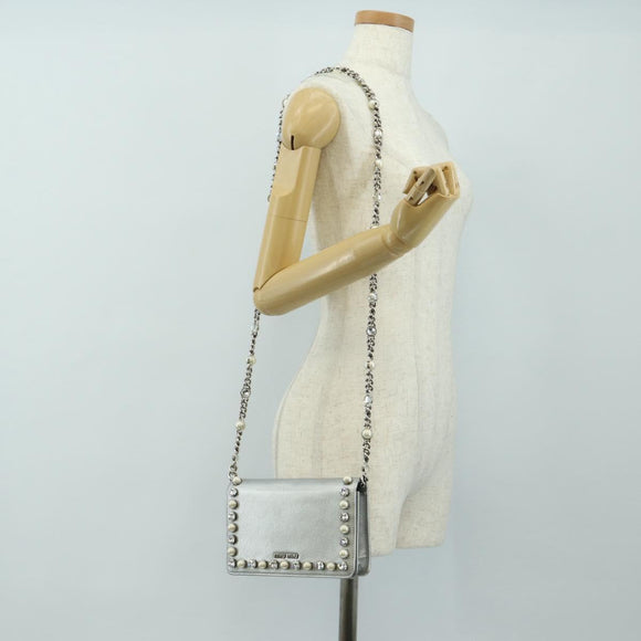 Miu Miu Shoulder Bag Leather Silver Auth BA13407M